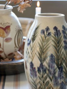 Vaza din ceramica, crem, cu motive florale, H25.5/D16.5cm
