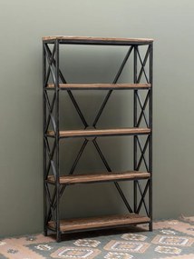 Etajera din lemn reciclat si metal, cu 4 rafturi, aspect vintage, Oregon