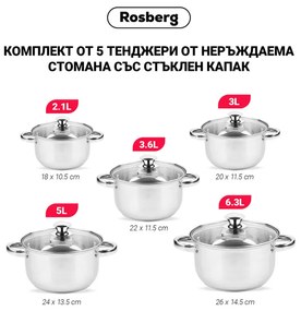 Set oale Rosberg R51210O10, 10 piese, 2.1-6.3 L, Otel inoxidabil, Argintiu