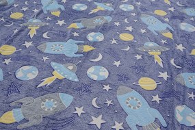 Patura fosforescenta microflanel COMET AND ROCKET 150x200 cm albastru-gri