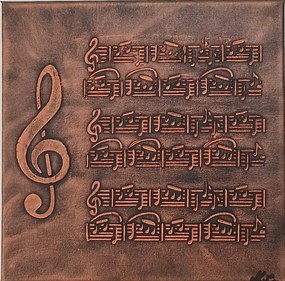 Tablou decorativ în relief 30cm x 30cm „Armonie muzicală” – design modern 3D, realizat manual-bronz
