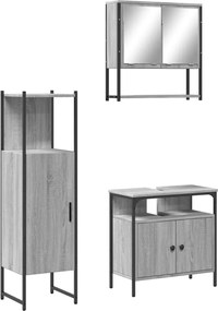 vidaXL Set mobilier de baie, 3 piese, gri sonoma, lemn prelucrat