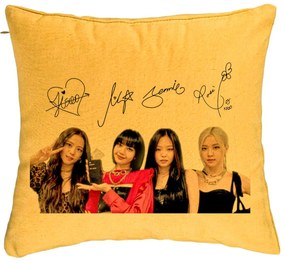 Perna Decorativa, Model Blackpink K-POP semnaturi, 40x40 cm, Galben, Husa Detasabila, Burduf