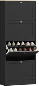 HOMCOM Dulap pentru încălțăminte 24 perechi, dulap cu 4 sertare rabatabile, etajere reglabile, 60x23,5x151cm, negru | Aosom Romania