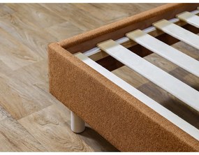 Pat matrimonial portocaliu tapițat cu somieră 140x190 cm Romane – Bobochic Paris