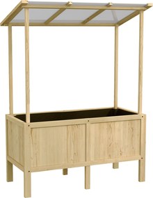 Outsunny Jardinieră înălțată cu acoperiș, orificii de drenaj, căptușeală din material nețesut, rezistentă la intemperii, lemn de brad, 110x60x152 cm | Aosom Romania
