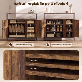 HOMCOM bufet de bucătărie cu raft deschis și 2 dulapuri, din PAL și oțel, 100x35x88 cm, maro rustic | Aosom Romania
