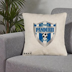 Perna Personalizata Pandurii Targu Jiu Fotbal, 40x40 cm, Bej Canapea, Husa Detasabila, Perna Inclusa, BEKZ®
