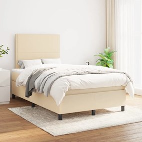 vidaXL Pat box spring cu saltea, crem, 120x200 cm, textil