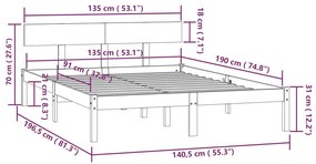 Cadru de pat UK dublu, negru, 135x190 cm, lemn masiv de pin Negru, 135 x 190 cm