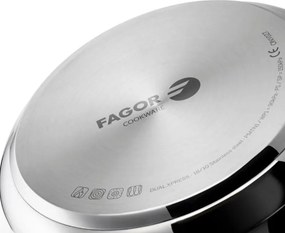 Oală sub presiune Fagor Dual Xpress 4+6 L, 2 buc., 30-90 kPa, 22 cm, 5 sisteme de protecție, fund cu 3 straturi, oțel inoxidabil 18/10, inducție, argintiu