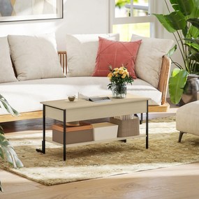 HOMCOM Masă de cafea cu blat extensibil, masă de cafea cu compartiment ascuns și raft deschis, 95x40x59cm, lemn natural | Aosom Romania