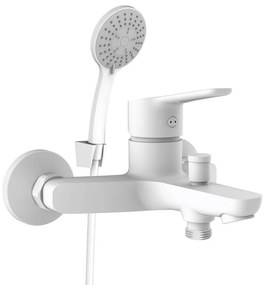 Baterie cada-dus Rubineta Uno monocomanda alb mat cu set de dus para 3 functii