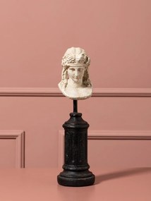 Sculptură decorativă bust de femeie din rășină natur, pe piedestal din lemn negru și tijă din metal, finisaj antichizat, 31 x 10 cm, „Livia”