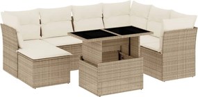 vidaXL Set canapele de grădină, 8 piese, cu perne, bej, poliratan