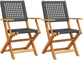 vidaXL Scaune de grădină 2 buc., negru, lemn masiv acacia și poliratan