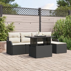 Set Canapea Grădină vidaXL 6 Piese cu Perne Negru Ratan Poly