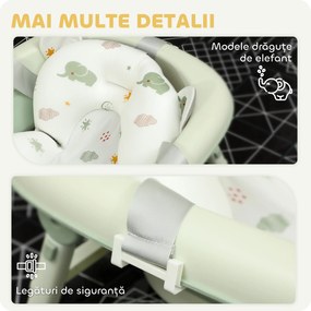 AIYAPLAY Cadă de Baie Pliabilă pentru Nou-Născuți 0-3 ani cu Pernă Rafturi și Fund Antiderapant, 86x53x25,5 cm, Verde | Aosom Romania