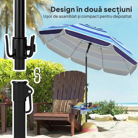 Outsunny Umbrelă de Plajă cu Măsuță și Suport pentru Pahare, din Metal și Poliester, Ø198x214 cm, Multicolor | Aosom Romania