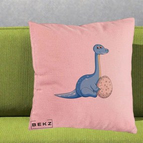 Perna Decorativa Brontosaur cu Ou, 40x40 cm, Roz, Husa Detasabila, Perna Inclusa, BEKZ®