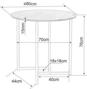 Masa rotunda de dining ALTO II 80 cm, decor marmura alba