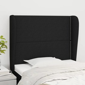 Tablie de pat cu aripioare, negru, 93x23x118 128 cm, textil 1, Negru, 93 x 23 x 118 128 cm