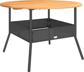 vidaXL Masă grădină, blat din lemn acacia, negru, Ø110x71 cm poliratan