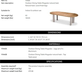 Masa pentru exterior si interior design LUX Mogador, 247x110cm