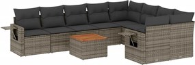 vidaXL Set mobilier de grădină cu perne, 10 piese, gri, poliratan