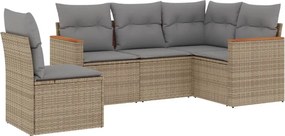 vidaXL Set canapele de grădină cu perne, 5 piese, bej, poliratan