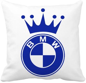 Perna Decorativa Patrata Emblema BMW King, 40x40 cm, Alba, Mata, Husa Detasabila, Burduf