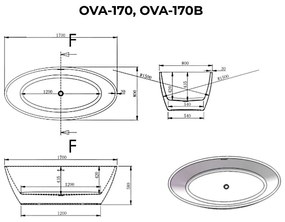 OVAL Cadă de baie freestanding, alb-negru, 170x80x58 cm