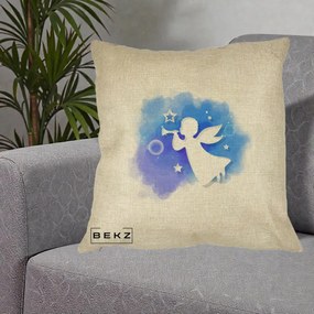 Perna Decorativa Inger cu Trompeta Albastru, 40x40 cm, Crem, Husa Detasabila, Perna Inclusa, BEKZ®