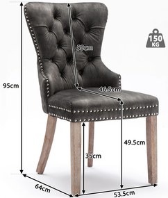 Set de 2 scaune de sufragerie tapițate în catifea, Gri | Aosom Romania