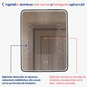 Oglindă LED Dreptunghiulară (60x80 cm), Lumină Rece, Intensitate Reglabilă, Funcție Dezaburire, Ceas (Timer) și Termometru, Ramă Aluminiu, Control Tactil (Touch)