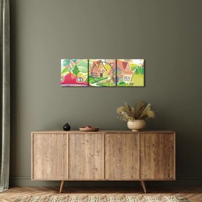 Tablou - Orășel colorat (cu ceas) (90x30 cm)