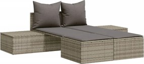 vidaXL Șezlong dublu cu perne, gri, poliratan