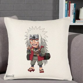 Perna Personalizata Naruto Jiraiya Sensei Chibi, 40x40 cm, Crem Reliefat, Husa Detasabila, Perna Inclusa, BEKZ®