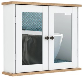 kleankin Dulap Suspendat cu Oglindă pentru Baie 2 Niveluri cu 1 raft reglabil și 2 Uși din lemn- dim. 56I x 14P x 46H cm | Aosom Romania