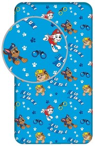 Cearceaf pentru copii albastru din bumbac pentru pat de o persoană cu elastic 90x200 cm Paw Patrol – Jerry Fabrics