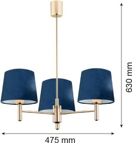 Brilagi - Lustră pe tijă MONTE 3xE27/60W/230V, albastră/aurie