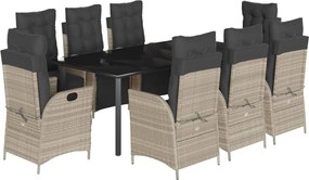 vidaXL Set mobilier grădină cu perne, 9 piese, gri deschis, poliratan