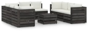 3068350 vidaXL Set mobilier de grădină cu perne, 9 piese, gri, lemn tratat