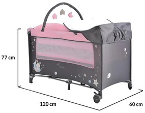 Patut pliant transformabil in tarc copii NOVOKIDS™ Sleepy NEST, 60X120 cm, 2 Niveluri, Masa infasat, Jucarie Carusel cu jucarii din plus, Fermoar