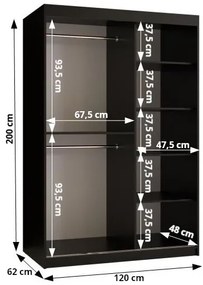 Dulap de haine Riven 2 120 (alb mat + negru mat) (cu oglindă). 1064170