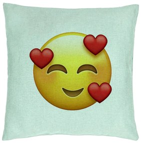 Perna Decorativa, Model Emoji In Love, 40x40 cm, Verde Menta, Husa Detasabila, Burduf