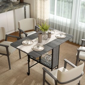 HOMCOM Masă Pliabilă, Rabatabilă pentru 4-6 Persoane cu Raft și 6 Roți, din Lemn și Metal, 130x80x74 cm, Gri | Aosom Romania