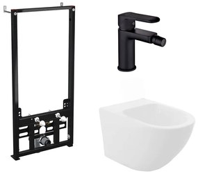 Pachet rama instalare Alca, bideu suspendat Rea Carlo alb si baterie bideu Invena Siros negru