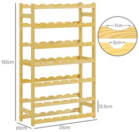 HOMCOM Suport pentru Vin din Lemn, Suport pe 7 niveluri pentru 42 de sticle de Vin, Suport Subțire pentru Bar, 63x25x102 cm, Natural | Aosom Romania