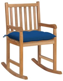 Scaun balansoar cu perna albastra, lemn masiv de tec 1, Albastru